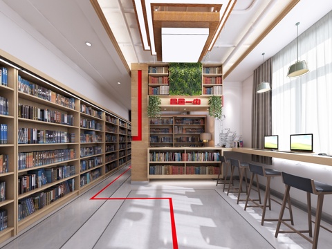  现代图书馆阅览室 读书区 自习室 教室3d模型 