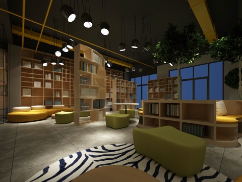  现代图书馆阅览区3d模型 