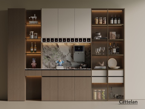  意式 中古 酒柜 鞋柜酒柜 冰箱酒柜 玻璃酒柜 餐廳酒3d模型 