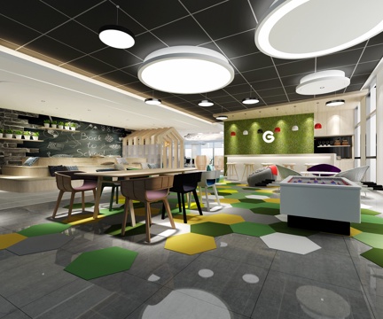  北欧办公室 现代办公区 办公室休闲区 黑板3d模型 