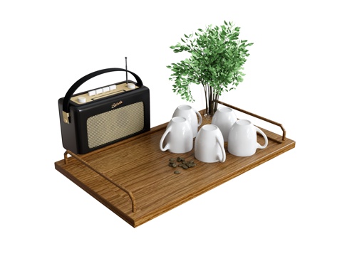  茶具茶杯茶盘   收音机植物摆件su模型 