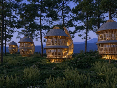  树屋民宿 木屋民宿 树屋木屋建筑 民宿建筑su模型 