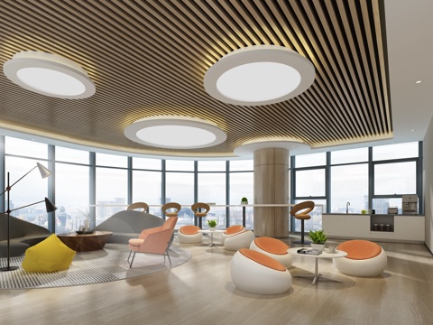  现代 茶水休息区 沙发 接待橱柜  吧椅 灯3d模型 