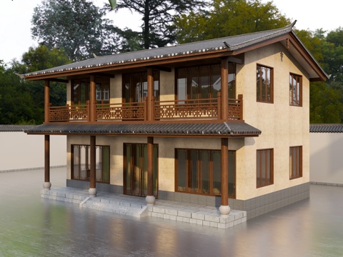  古建 中式建筑 东风美学 民宿 斗拱 灰派3d模型 