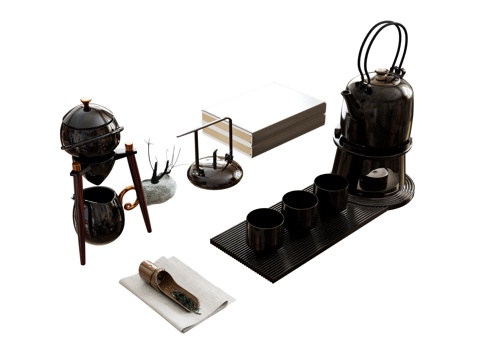  茶具茶壶茶杯  茶托su模型 