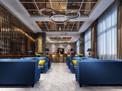  现代酒店休息区水吧3d模型 