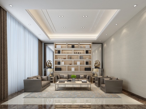  现代接待室 沙发茶几 装饰柜 摆件3d模型 