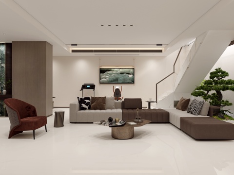  现代地下室休闲区3d模型 
