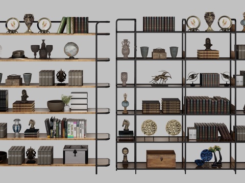  美式装饰柜架组合3d模型 