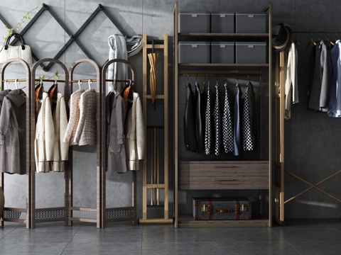  北欧衣架置物架组合3d模型 