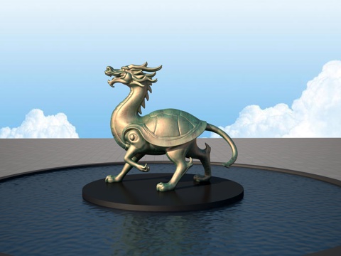  中式古典玄武神兽雕塑3d模型 