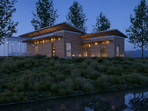  滨河民宿木屋 木屋民宿 民宿木屋餐厅su模型 