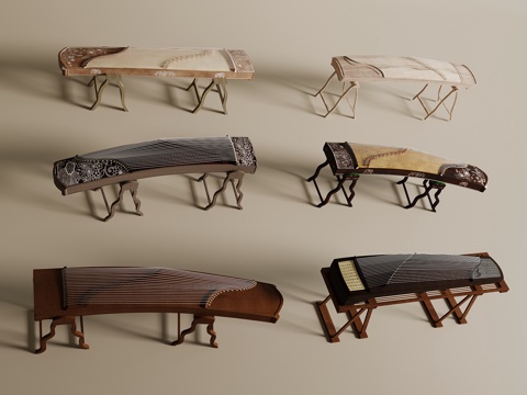  乐器 古筝 乐器 组合su模型 