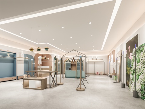  现代服装店 儿童服装店 女装男装服饰店 衣架衣服裙子裤子 展su模型 