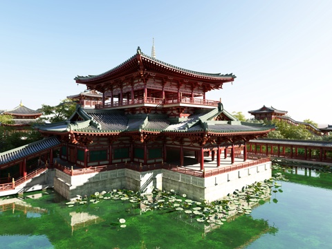 古建 中式建筑 庙宇 寺庙 小镇 连廊3d模型 