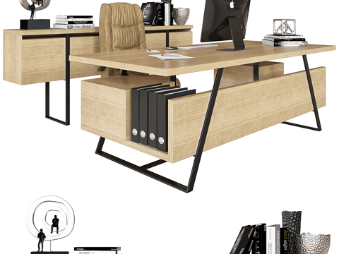  现代意式办公桌椅3d模型 