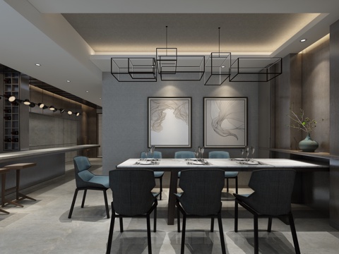 餐厅 有氛围 好看餐厅 吧台 厨房3d模型 