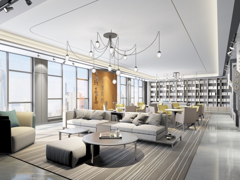  现代活动茶歇区 图书馆3d模型 