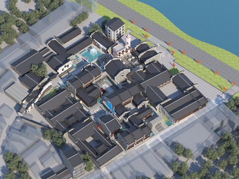  中式 古建 古镇3d模型 