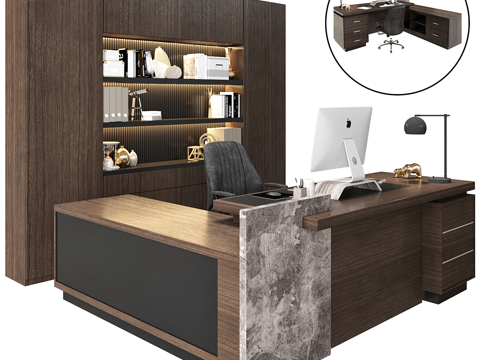  现代意式办公桌椅 办公家具3d模型 