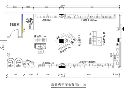  服裝店平面圖cad施工圖 