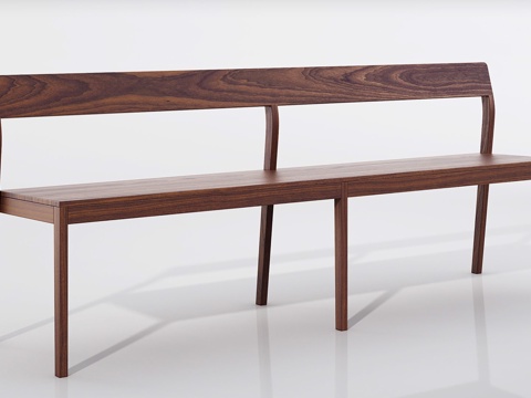  现代简约公共长椅3d模型下载 木制车站候车椅 极简高靠背室内长凳 