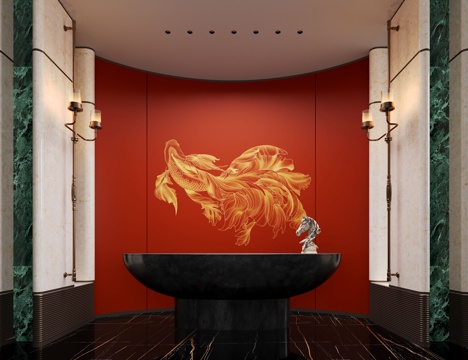  现代大厅前台 接待台 金属背景墙 酒店大厅 会所大厅3d模型 