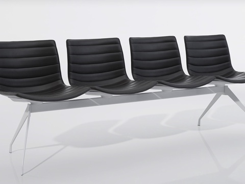  现代公共座椅3d模型下载 机场车站休息区 皮革金属支架公共椅 