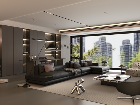  現(xiàn)代意式客餐廳 意式沙發(fā)茶幾 餐桌椅 HDR3d模型 