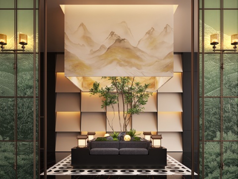  現(xiàn)代室內(nèi)景觀造景 苔蘚景觀 大廳景觀造景 植物裝置 屏風(fēng)隔斷3d模型 