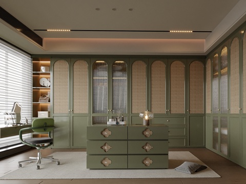  现代岛台衣帽间 衣柜 梳妆台su模型 