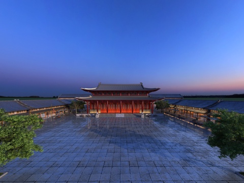  古建 商业街 中式建筑 寺庙 古镇 殿堂3d模型 