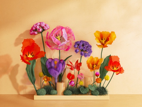  现代艺术装置 纸艺大花 花艺装置 美陈3d模型 