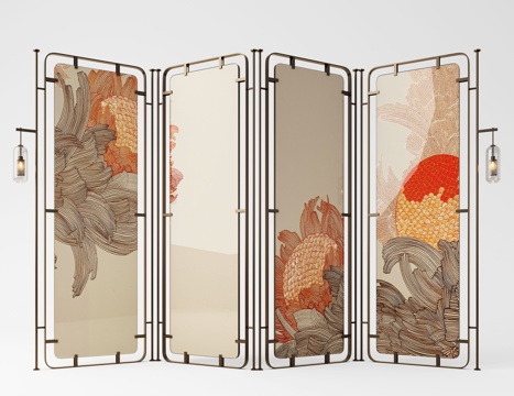  现代屏风隔断 意式屏风 金属屏风3d模型 