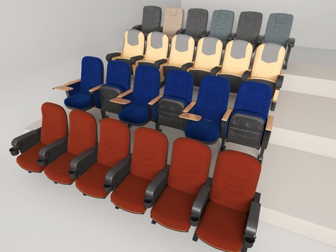  阶梯式会议厅座椅3d模型下载 现代设计彩色座椅 剧院礼堂舒适座椅排列 