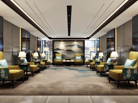  新中式接待室 现代风格接待室3d模型 