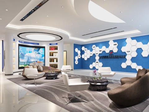  现代简约公司接待区3d模型 