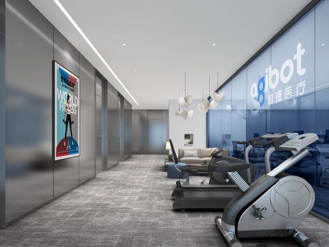  现代休息区 现代健身区 公司健身区3d模型 