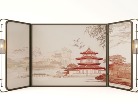  现代屏风隔断 意式屏风 金属屏风3d模型 