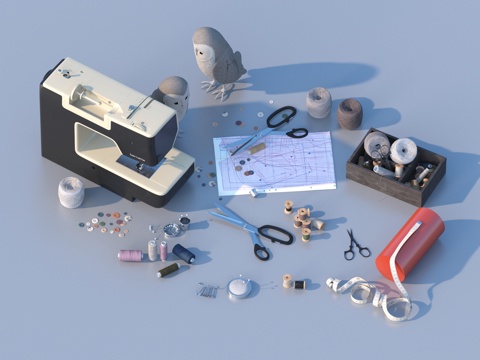  缝纫针线 毛线 绳子 线轴su模型 