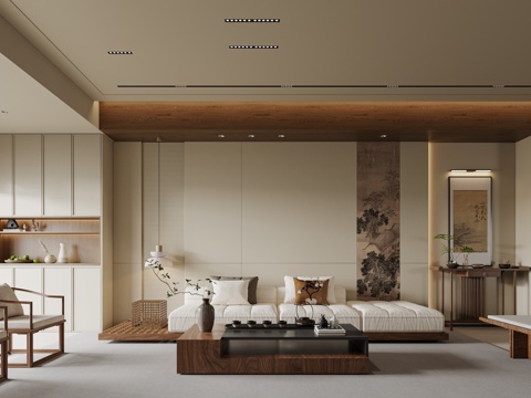  宋式客廳 新中式客廳 中式客廳 沙發(fā)茶幾組合 沙發(fā)背景3d模型 