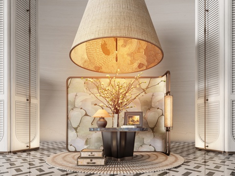  CCD酒店端景台 端景台花艺  玻璃花瓶 绿植摆件 苔藓 屏3d模型 