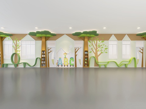  现代幼儿园过道  走廊3d模型 