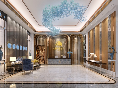  现代会所大厅3d模型 