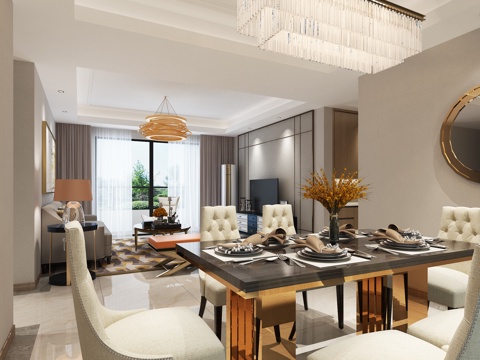  后現(xiàn)代輕奢樣板間金屬客廳3d模型 