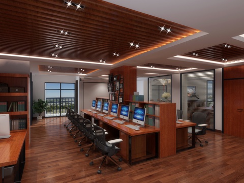  新中式办公室3d模型 