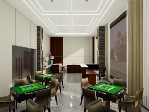  现代棋牌室 简约棋牌室su模型 