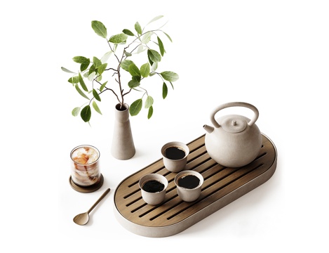  新中式茶具茶壶 茶杯 冰淇淋su模型 