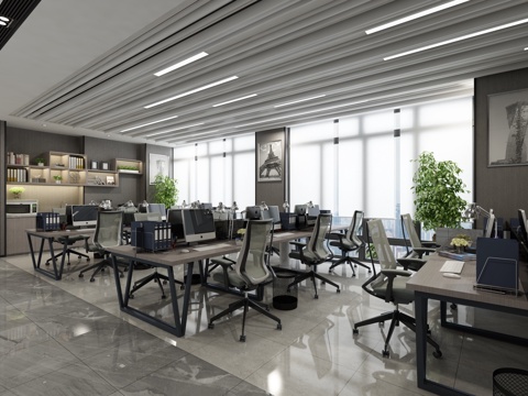  现代综合办公楼公共办公区3d模型 