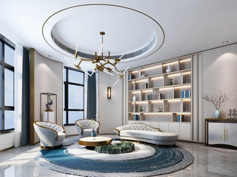  售楼部新中式接待室3d模型 